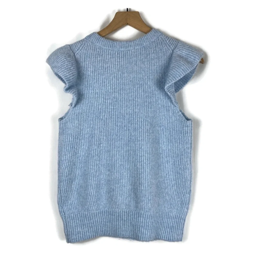 Y2K Girlcore Choker V-Neck Sweater Vest Pastel Blue Size Medium School Coquette